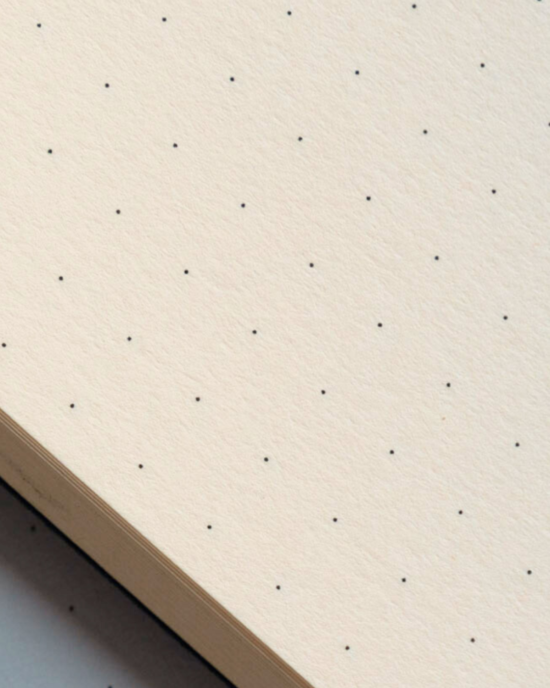Close-up of a pink-colored notebook page with evenly spaced small black dots, showing the textured paper.
